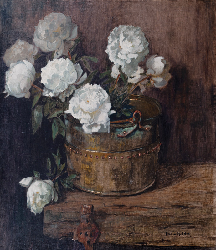 Henri van Os-Delhez - Peonies in a Copper Bucket Peonies in a Copper Bucket