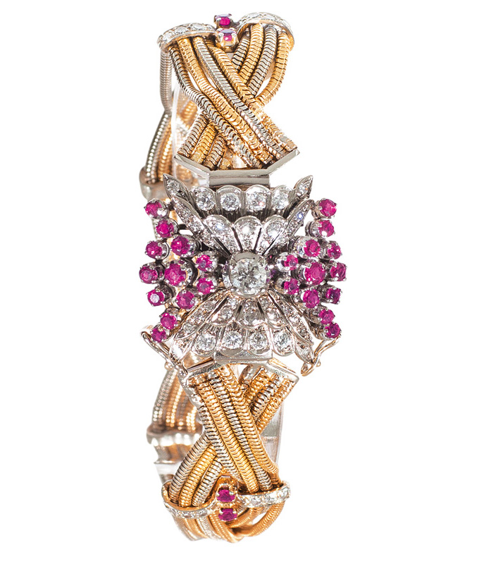 Art-Déco-Armband mit Diamant- und Rubin-Besatz