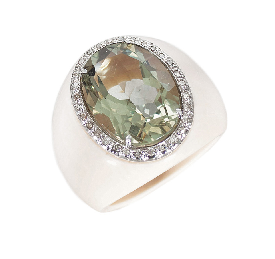 Prasiolith ivory ring