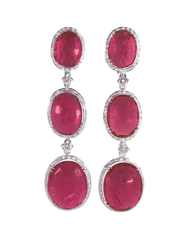 A pair of ruby diamond earpendants