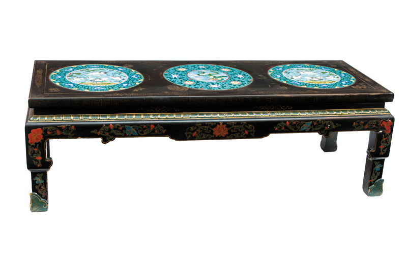 A black lacquered side table with cloisonné decoration