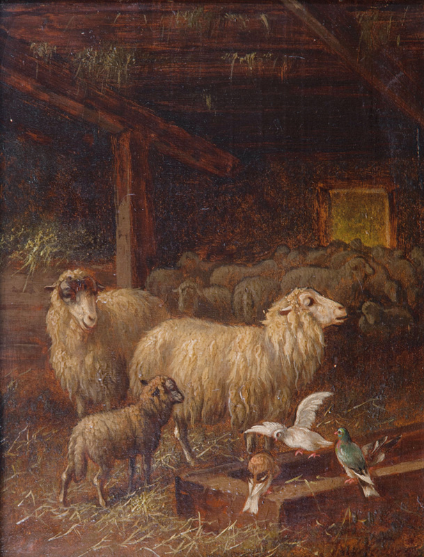 Paar Gegenstücke: Schafe im Stall