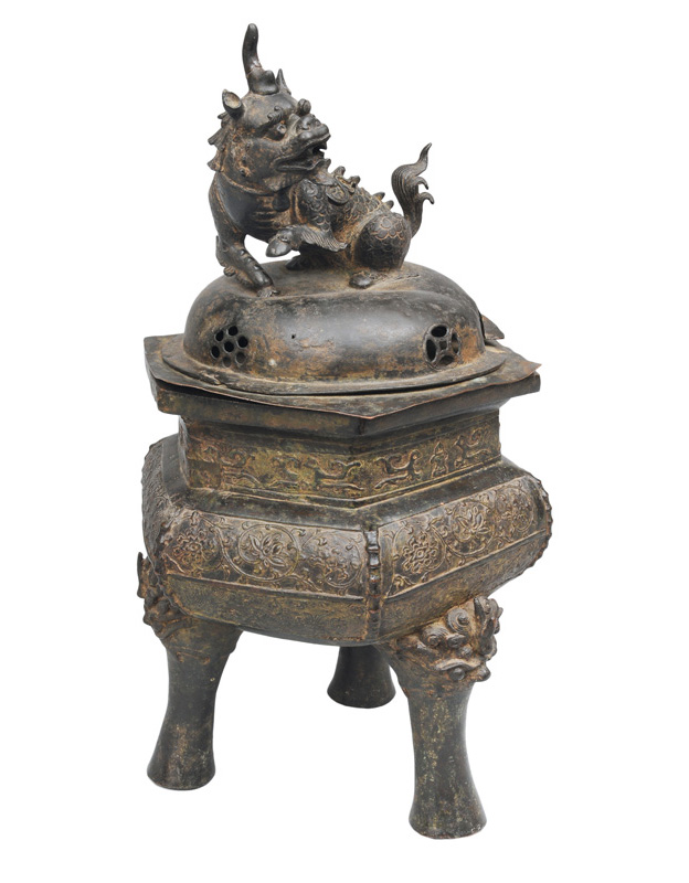 A tall bronze censer with Qilin figure