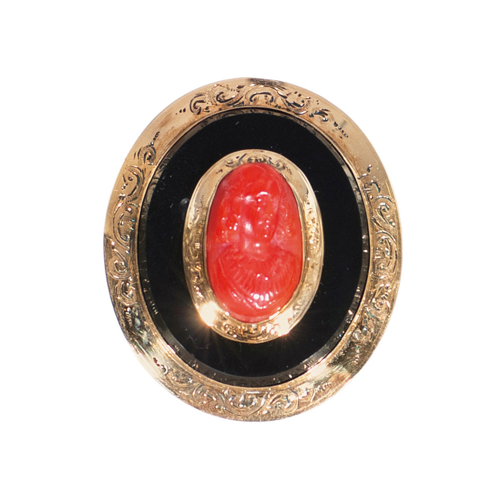 A coral cameo Biedermeier brooch