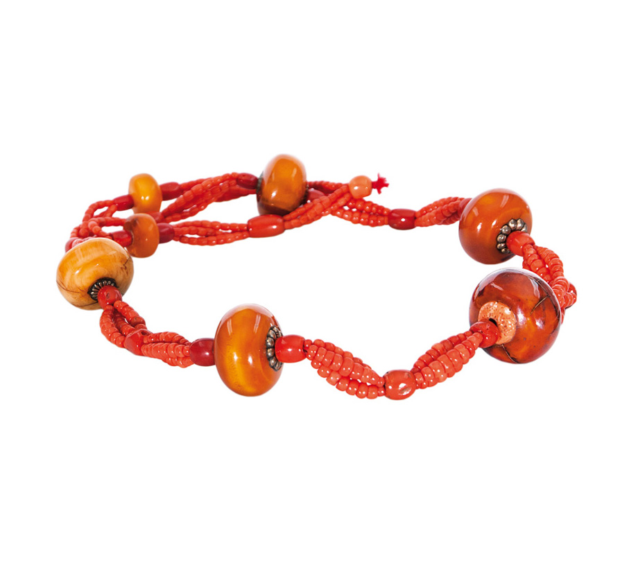 A long coral amber necklace