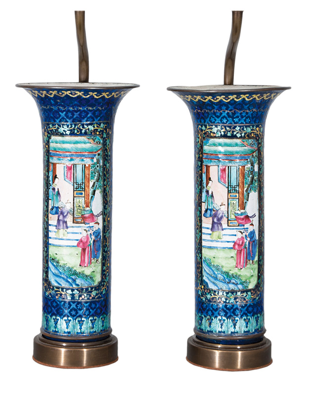 A pair of fine Canton enamel 'GU' vases