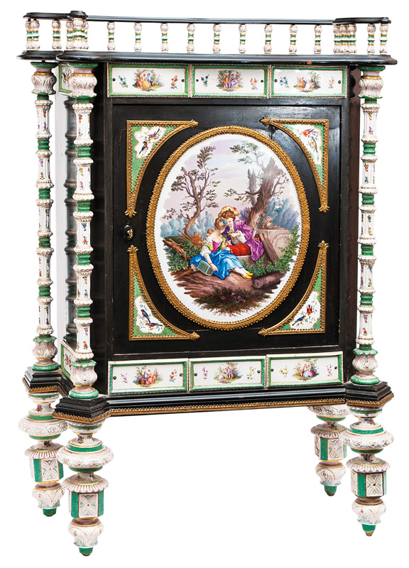 An exceptional porcelain plaques cabinet with Watteau scenes - image 2