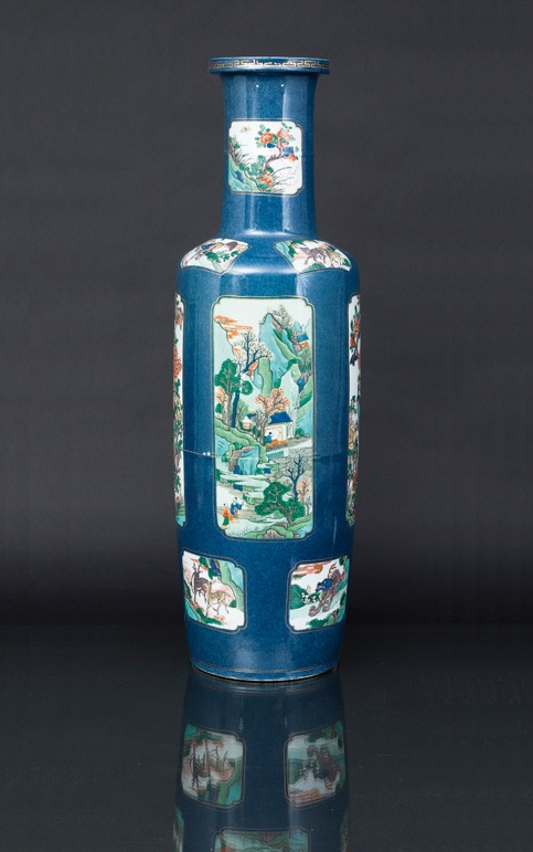 An exceptional tall 'Powder-Blue' rouleau vase