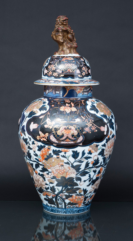 A very tall Imari vase with cover