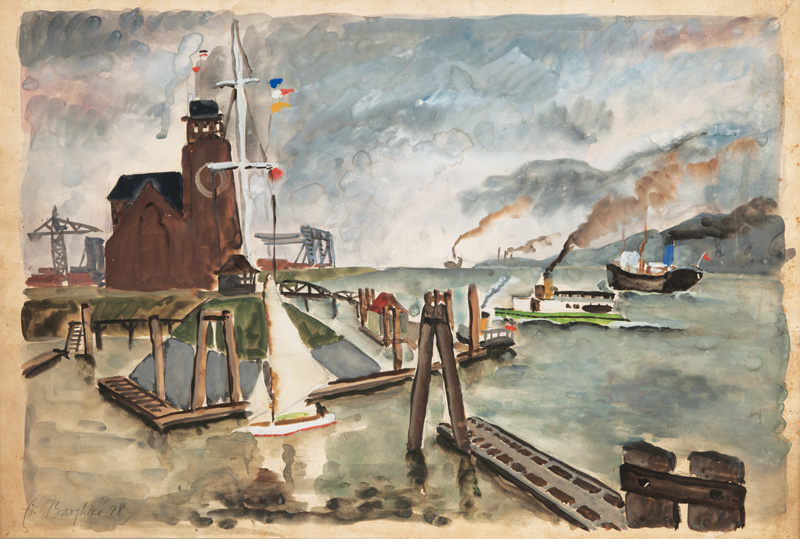 View over Finkenwerder and Seemannhöft in Hamburg