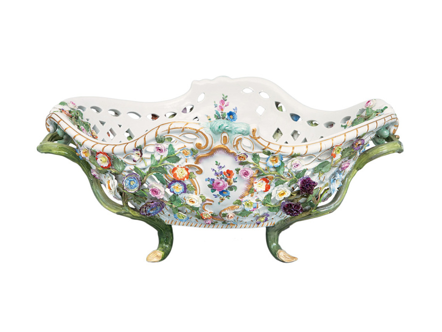 A large basket-bowl with sumptuous flower decoration