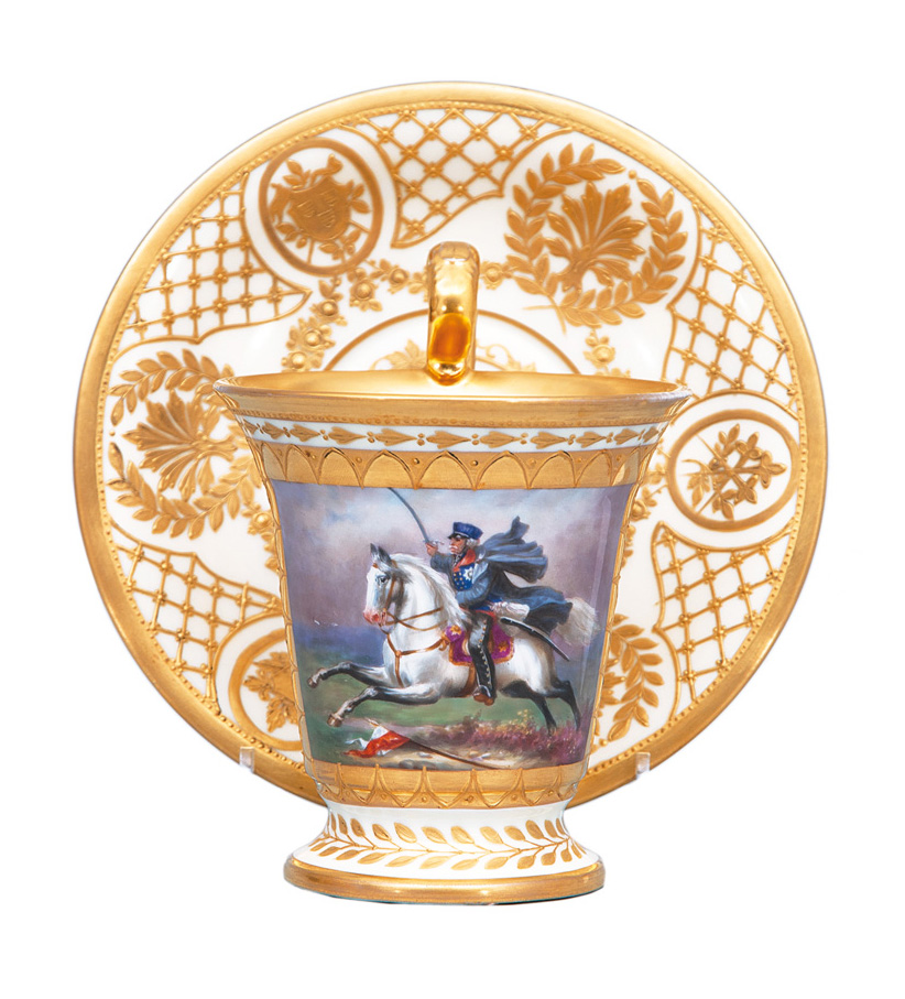 Andenken-Tasse mit preußischem Reiter