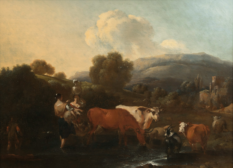 Two Women with Cattle by the River