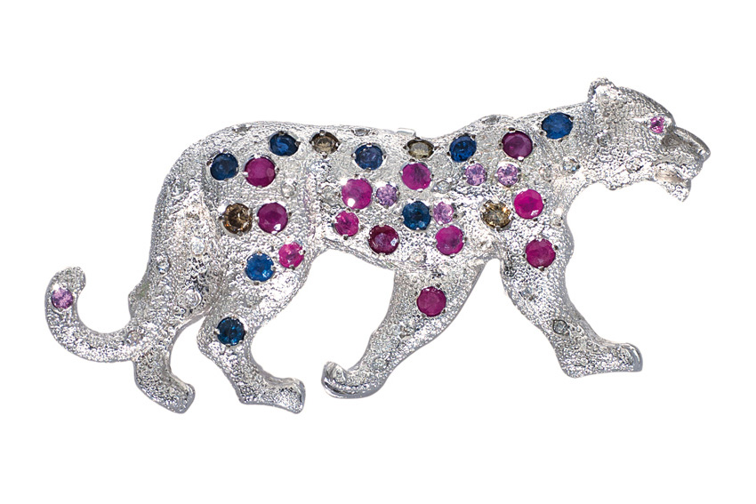 A ruby sapphire diamond brooch 'Panther'