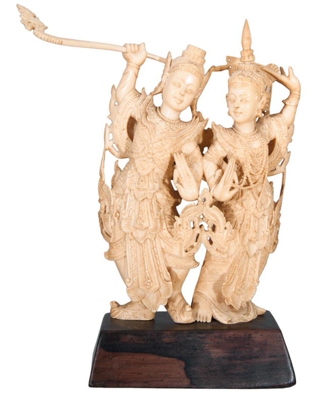 An ivory group 'Temple Dancers'