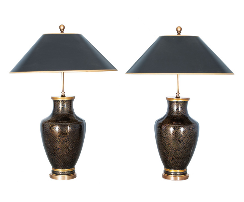 A pair of closionné vases as lamps
