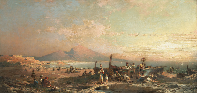 Franz Richard Unterberger - Beach of Naples with Mount Vesuvius Beach of Naples with Mount Vesuvius