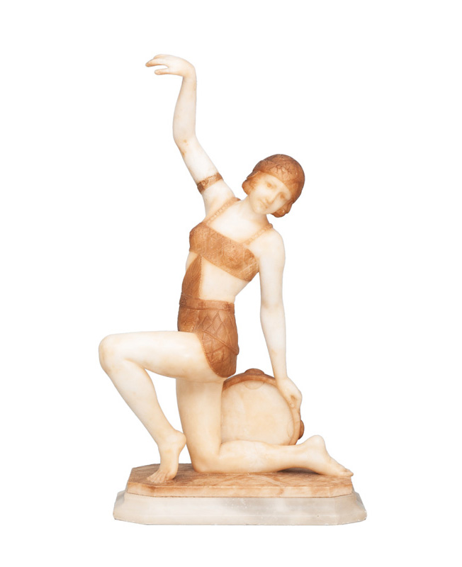 Art-Déco-Alabasterfigur 'Orientalische Tänzerin' von Saccardi und Mars-Vallett