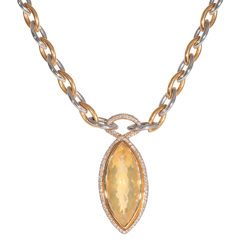A citrine peridot diamond pendant with necklace