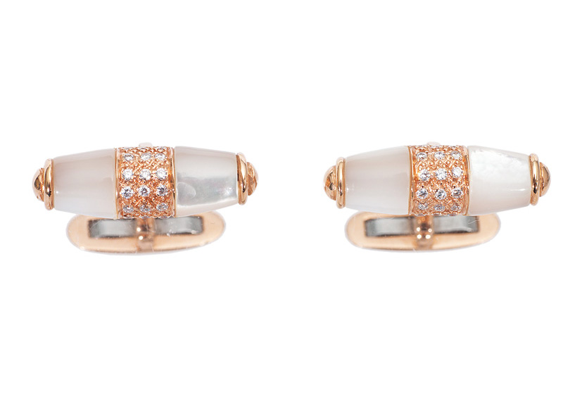 A pair of  mother-of-pearl diamond cufflinks