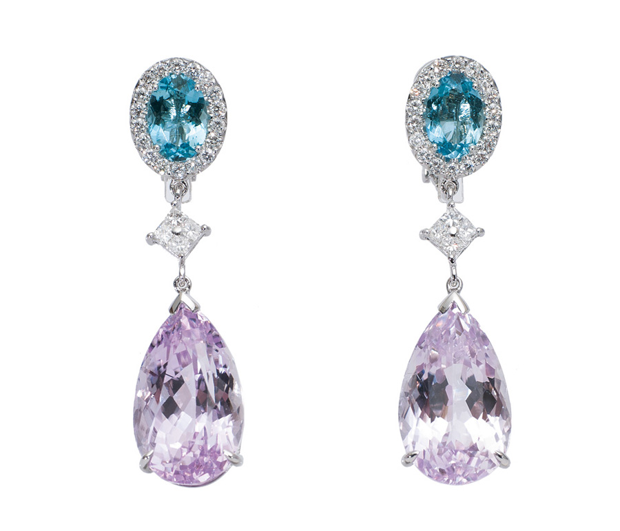 A diamond aquamarine kunzite necklace with matching earrings - image 2