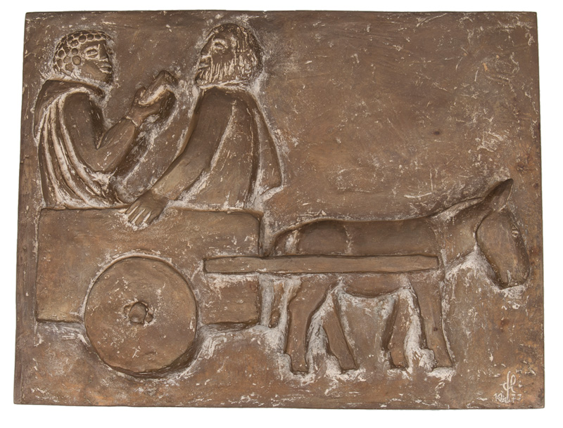 Religiöses Bronze-Relief 'Philippus und der Eunuch aus Äthiopien'