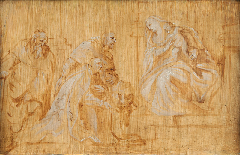 Maria mit dem Kind, von drei Heiligen verehrt