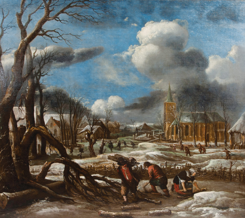 Aert van der Neer - Winter Landscape with Wood Gatherers Winter Landscape with Wood Gatherers