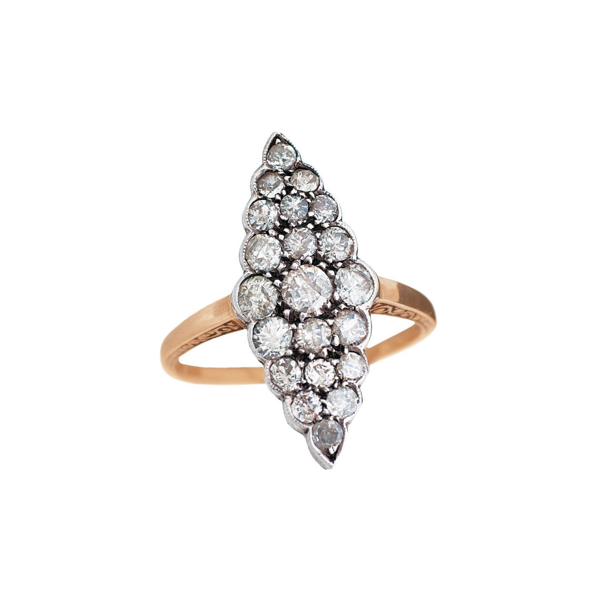 An art nouveau  navette shaped diamond ring