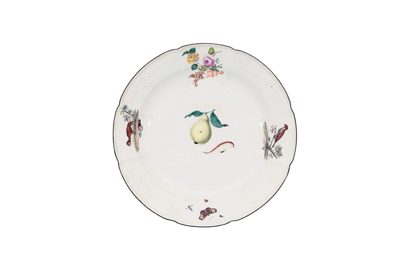 A large 'Gotzkowsky' plate with animal paintings