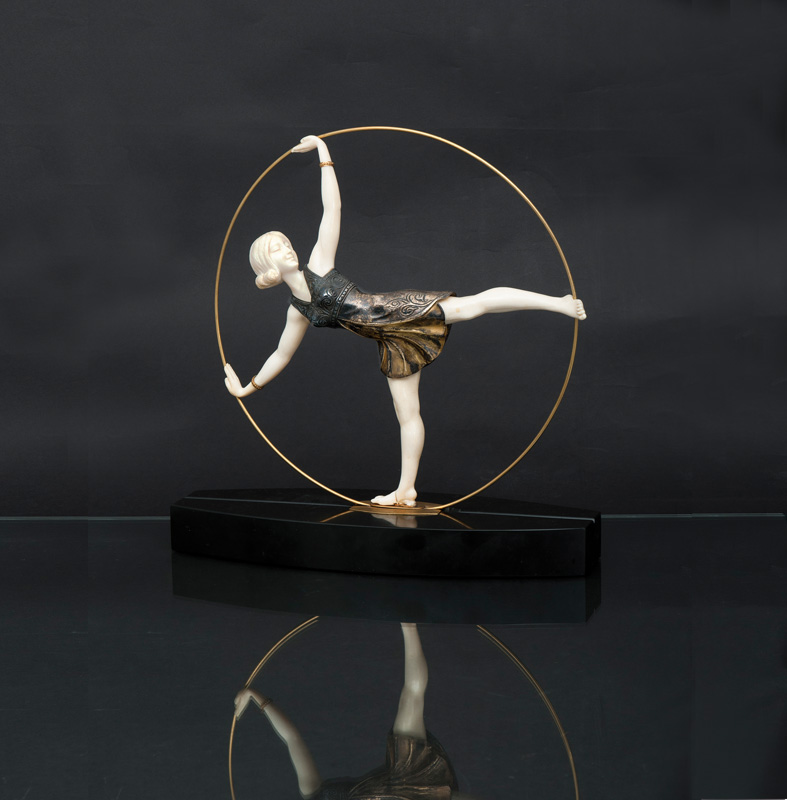 An Art Deco chryselephantine figure 'Dancer with ring'