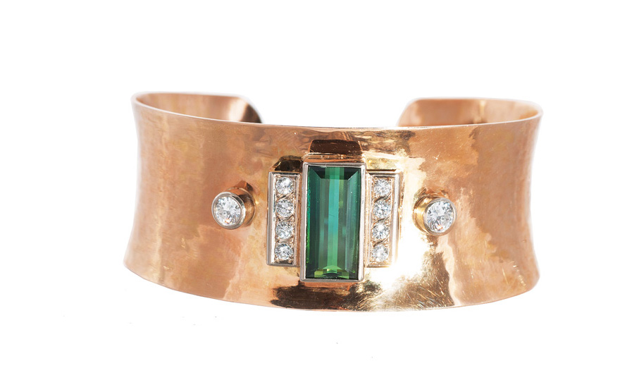 A tourmaline diamond bangle bracelet with matching ring - image 2