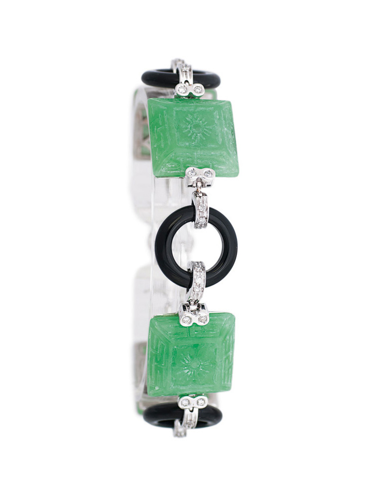 Jade-Onyx-Armband mit Brillant-Besatz im Art-Déco-Design