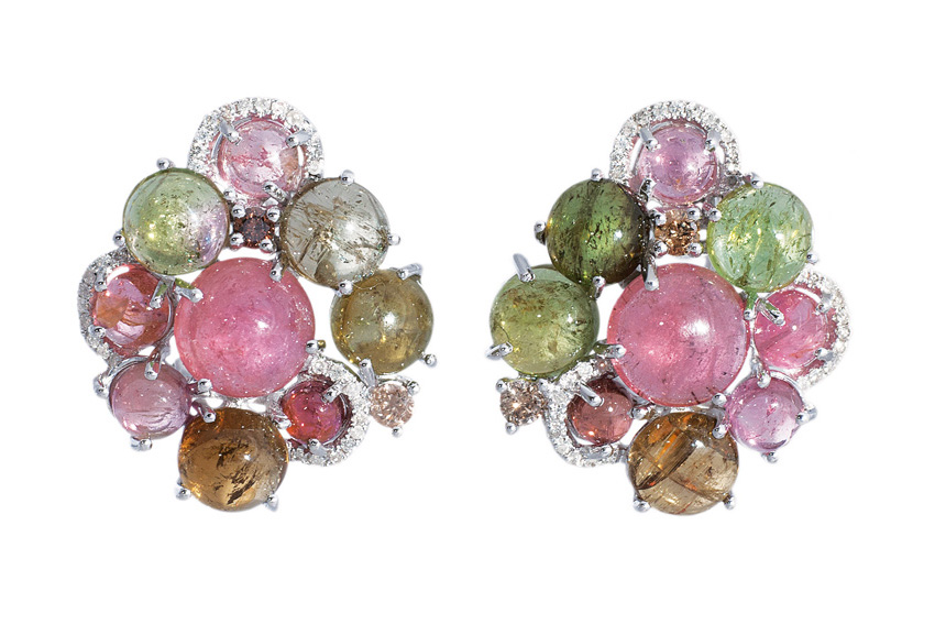 A pair of tourmaline diamond earrings