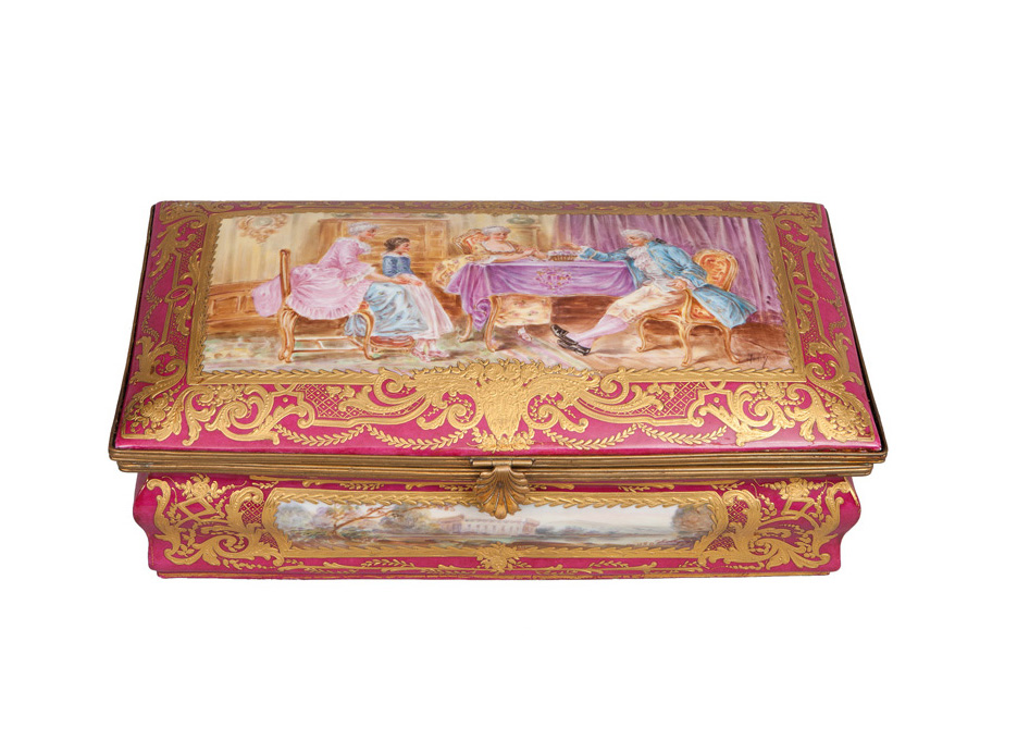 A Sèvres-style box with cover and Rococo genre scene