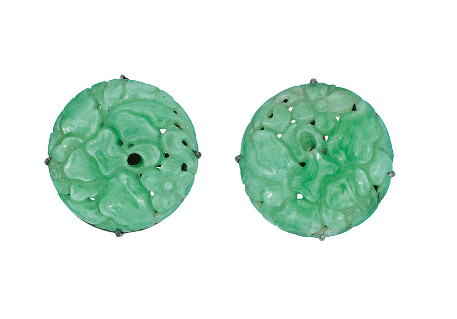 A pair of jade earclips