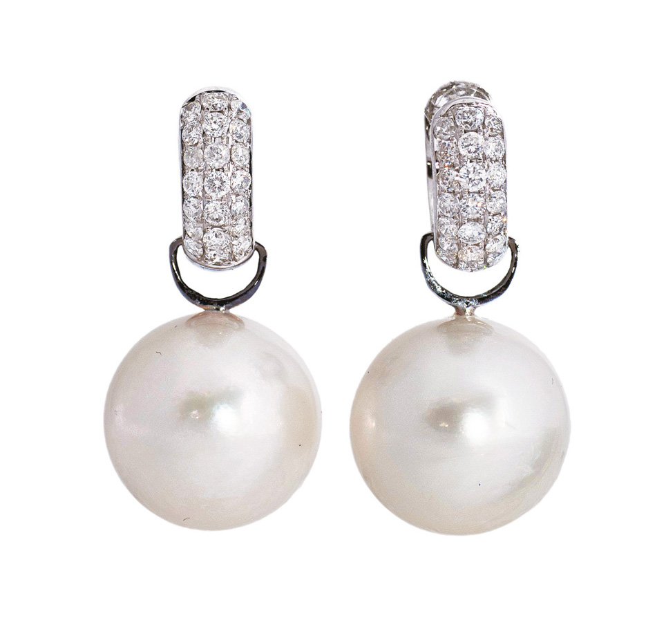 A pair of Southsea pearl diamond earrings
