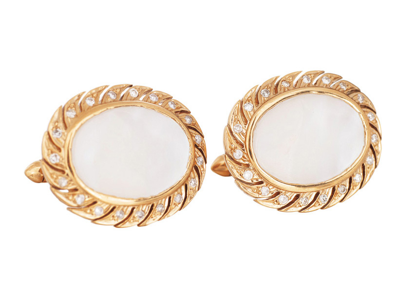 A pair of mother-of-pearl diamond cufflinks