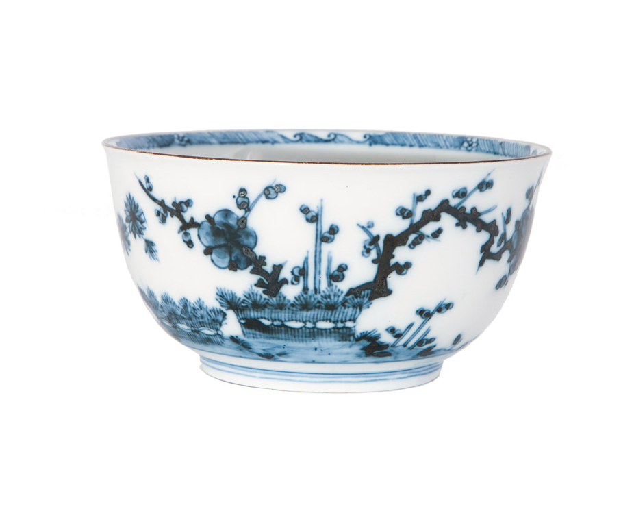 A rare bowl with 'Arita style' blue painting