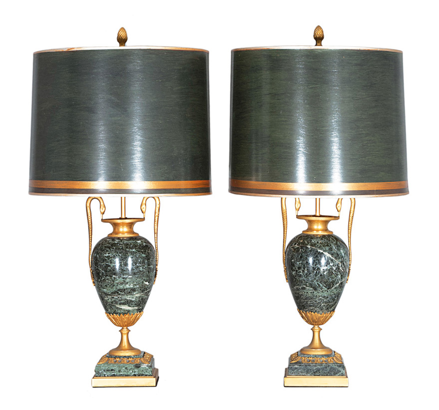 A pair of elegant vase lamps with Empire ornaments