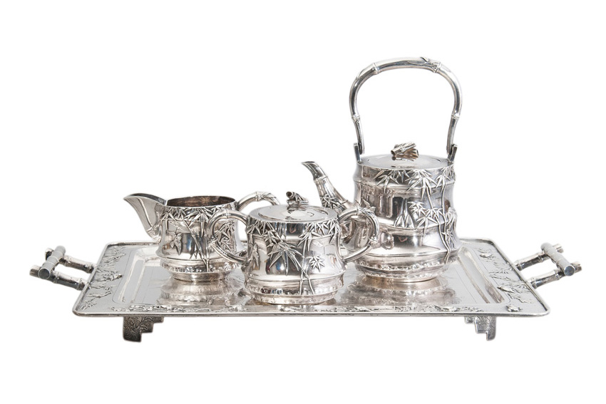 An unusual silver 'bamboo' service
