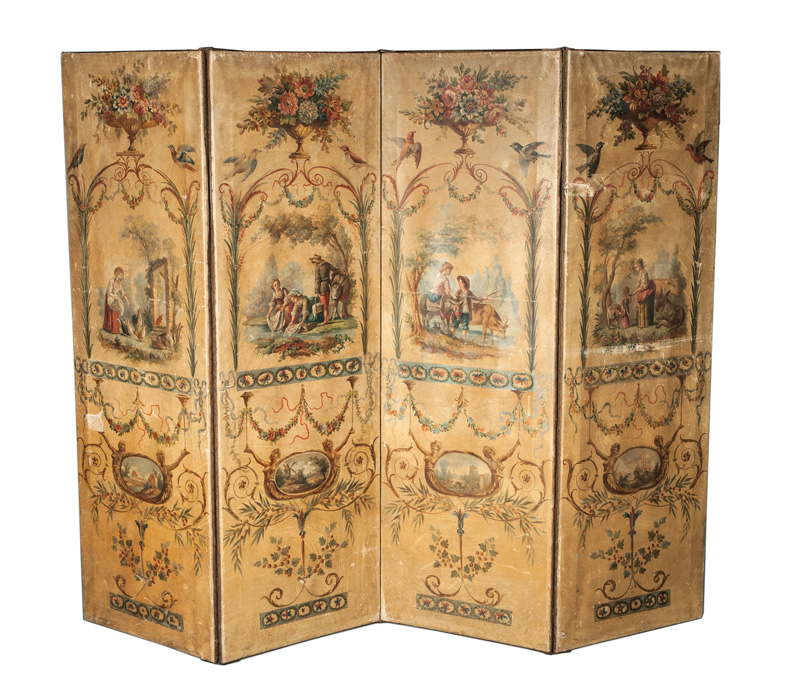 A folding-screen with idyllic pastoral and landscape painting