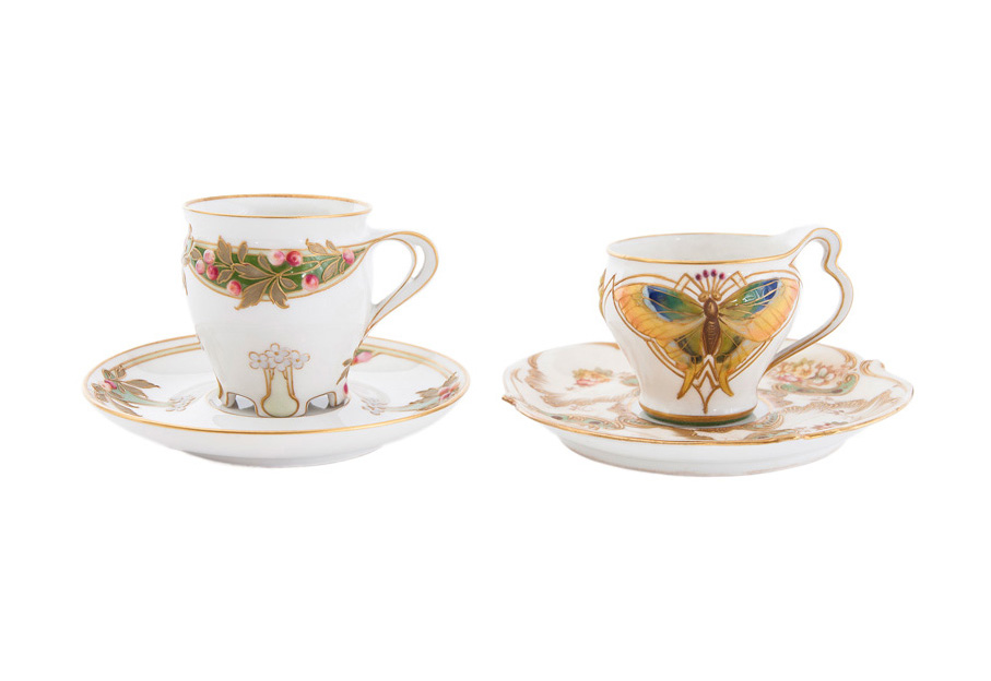 A set of 2 Art Nouveau mocha cups