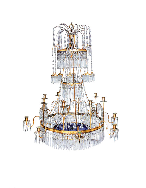 A ormolu, cobalt blue and colourless cut-glass chandelier