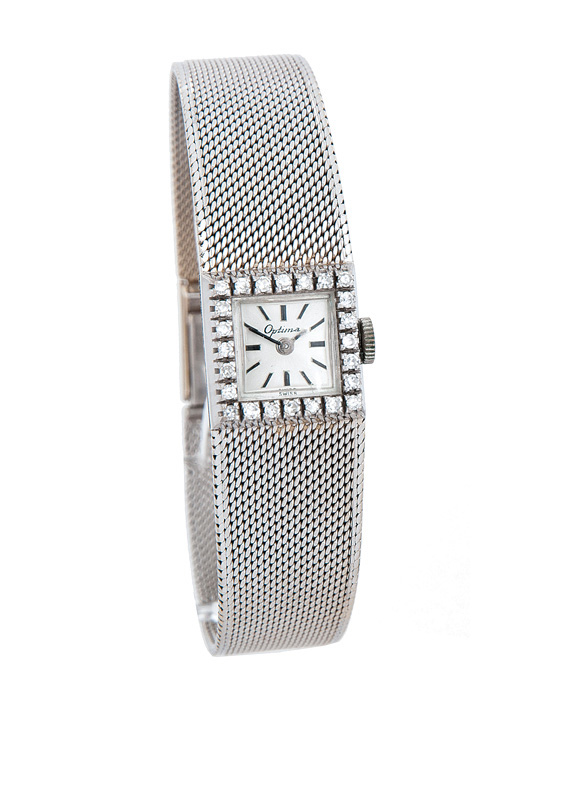 Damen-Armbanduhr mit Diamant-Besatz von Optima