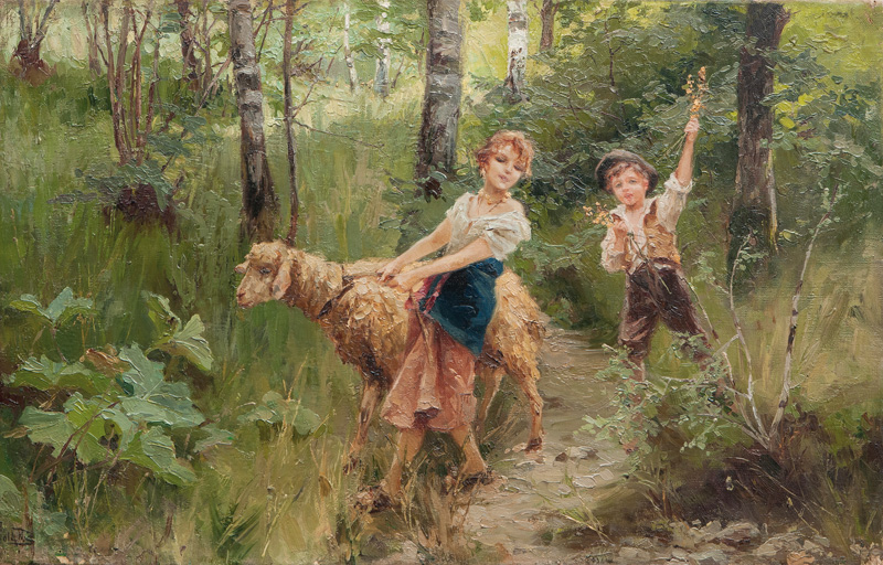 Kinder mit einem Schaf
