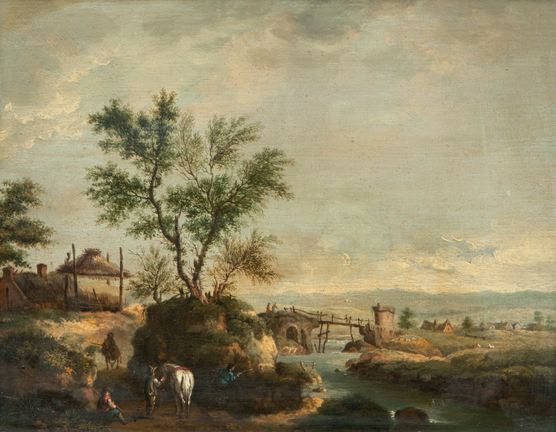 River Landscape with Hunters