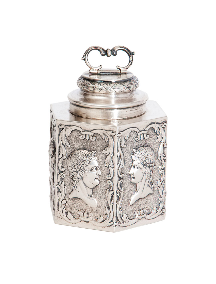 A tea caddy with roman portraits