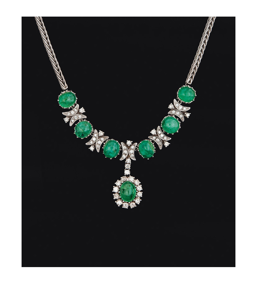 An emerald diamond necklace