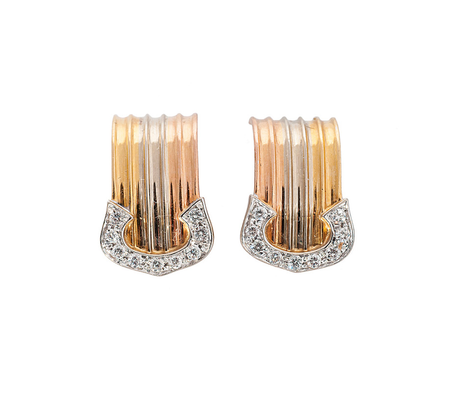 A pair of multicolour gold earrings with diamonds